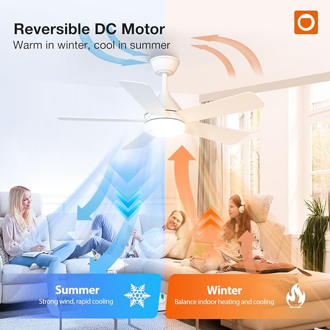 addlon Ceiling Fans with Lights, 42 inch White Ceiling fan with Light and Remote Control, Reversible, 3CCT, Dimmable, Noiseless, Small Ceiling Fan for Bedroom, Farmhouse, Indoor/Outdoor Use