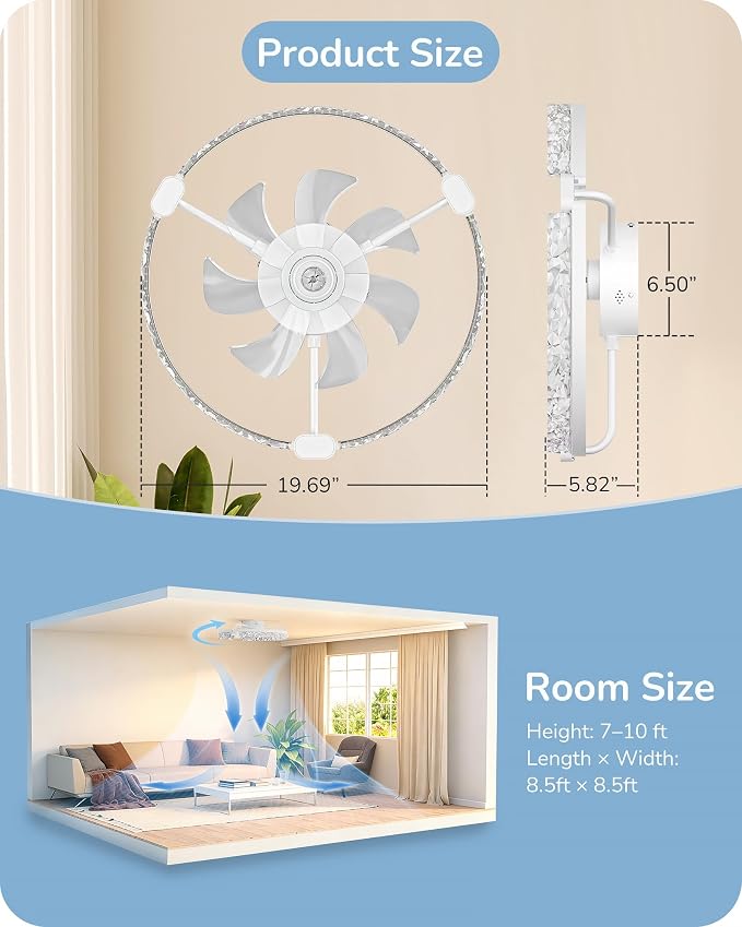 EDISHINE 20'' Ceiling Fans with Lights and Remote, Low Profile Flush Mount Fandelier, 3000-6000K Dimmable, 6 Speeds, DC Motor, LED Modern Bladeless Fan Light for Bedroom, Living Room, White