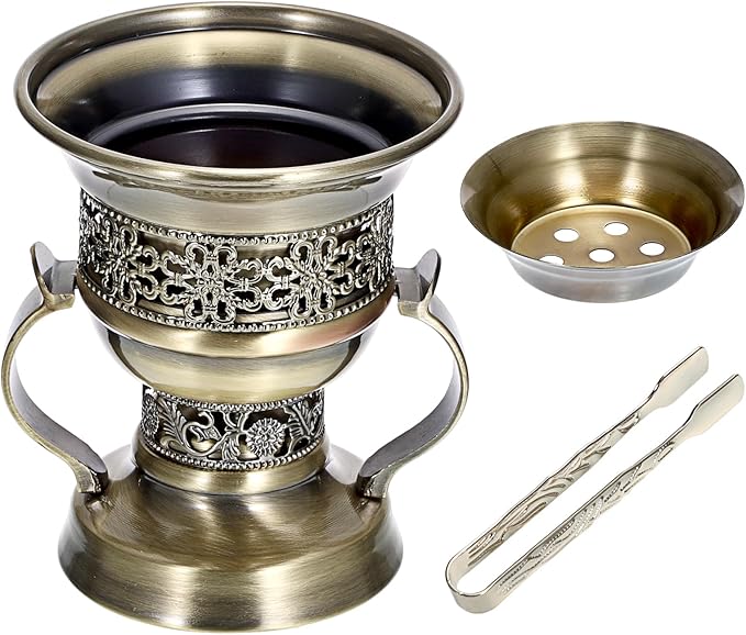 JUXYES Vintage Incense Burner Holder with Ash Catchers and Tongs, Metal Censer Antique Charcoal insencents Burner Zinc Alloy Spiritual Aromatherapy Yoga Meditation Retro Home Decoration