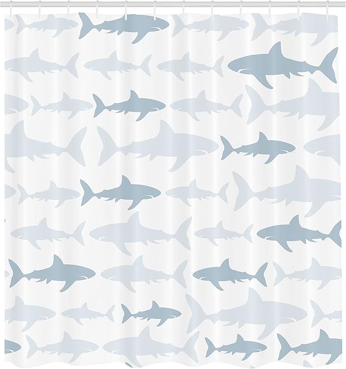 Ambesonne Sea Animals Shower Curtain, Monochrome Shark Illustration Fashion Maritime Illustration Aquatics, Cloth Fabric Bathroom Decor Set with Hooks, 69" W x 70" L, Cadet Blue