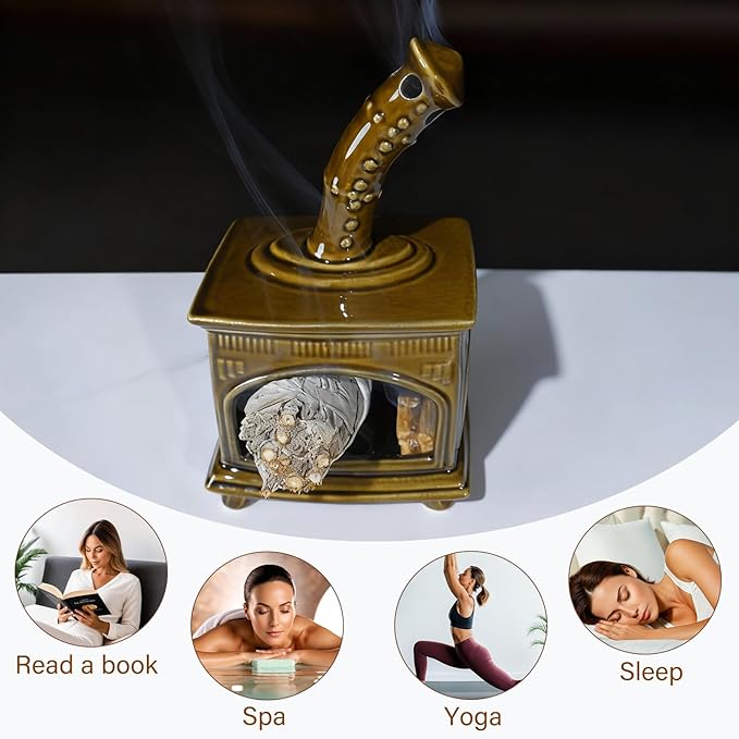 MOUGIGI Handcrafted Dark Green Ceramic Palo Santo Holder & Incense Burner - Compact Meditation Accessory for Burning of Palo Santo Sticks & Cones - Zen-Inspired Home Decor Gift for Energy Cleansing