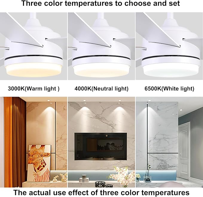 YUHAO 52 Inch White Ceiling Fan with Light and Remote Control.Noiseless,Dimmable,3CCT,6 Speeds Reversible, DC Ceiling Fans for Indoor or Covered Outdoor Use.ETL Listed