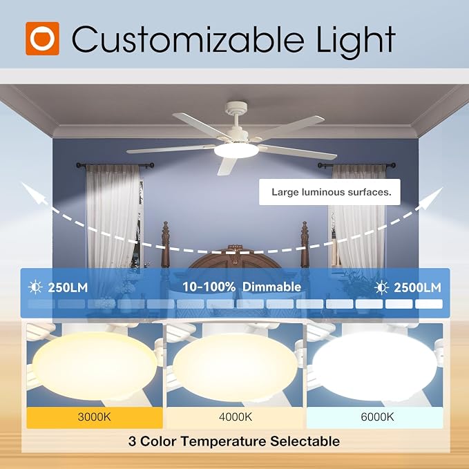 addlon Ceiling Fans with Lights, 60 inch White Ceiling fan with Light and Remote Control, Reversible, 3CCT, Dimmable, Noiseless,Outdoor Ceiling Fan for Patios, Living Room, Indoor/Outdoor Use