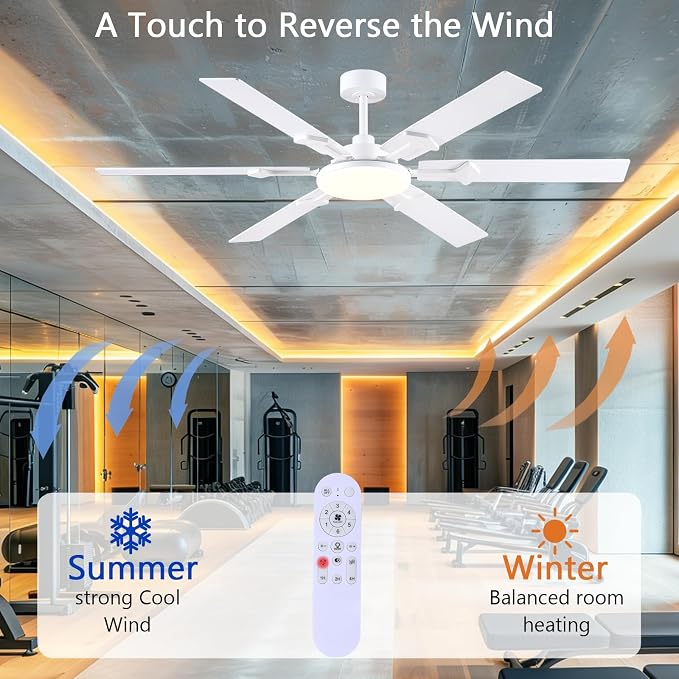 NKPU 66 Inch White Ceiling Fans with Lights, Modern Large Ceiling Fan with Remote & APP Control, Reversible DC Motor, 6 Double-Sided Blades, 6 Speeds, Silent, Timer, for Living Room Indoor Outdoor