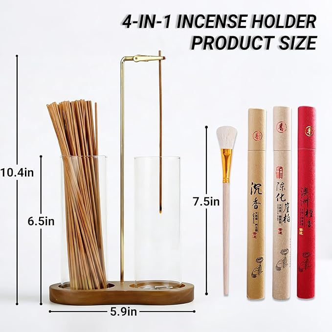 Glass Incense Holder with ash Catcher Upside Down Incense Sticks Burner Holder 2 in 1 Incense Sticks Holder for Meditation Yoga Spa Room Decor(Brown)