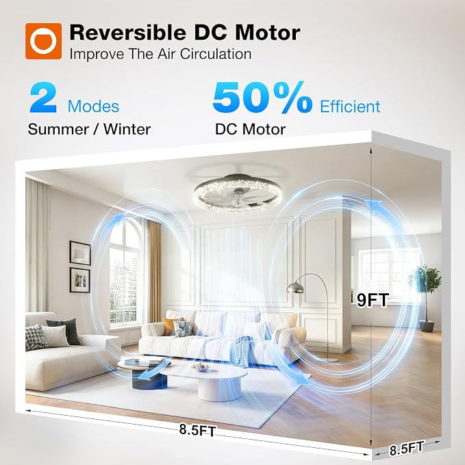 addlon Ceiling Fans with Lights and Remote, 20'' Low Profile Ceiling Fans, 3000-6000K Dimmable Modern Flush Mount LED Fan Light, Fandelier Ceiling Fan for Bedroom, Kitchen, Living Room, Black
