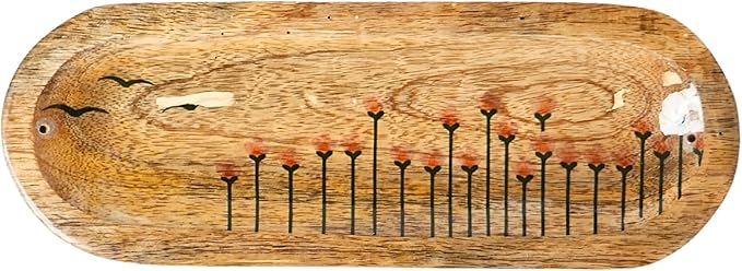 Rustic Wooden Incense Burner Holder - Handcrafted Mango Wood Insence Tray, Incense Burner/Incense Holder/Ash Catcher 12" Heat Resistant - Perfect for Meditation, Yoga & Aromatherapy (Brown)