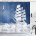 Ambesonne Nautical Shower Curtain, Yacht in The Ocean Madend Shaped with Fluffy Cloudstmospheric Imaginary Sky, Cloth Fabric Bathroom Decor Set with Hooks, 69" W x 84" L, Blue Cream