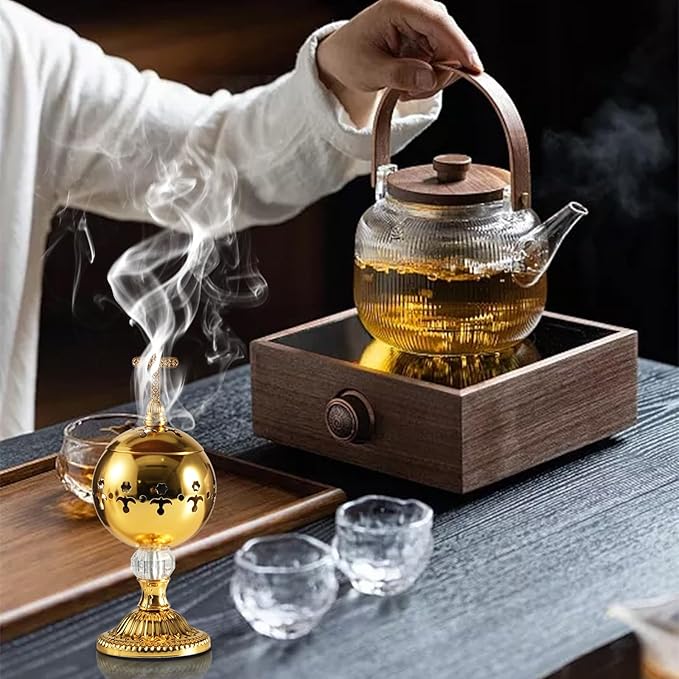 Traditional Incense Burner – Gold Charcoal Censer with Clip – Aromatherapy Resin Holder for Church, Meditation, Yoga, and Home