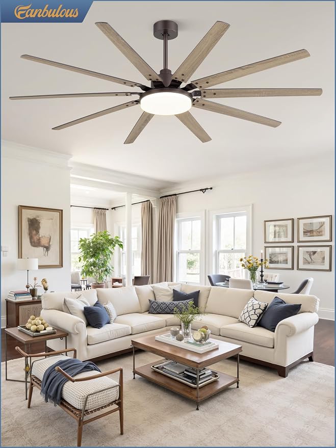 72 inch Large Oil Rubbed Bronze Ceiling Fans with Lights and Remote, Indoor/Outdoor Farmhouse Ceiling Fan with 10 Blades, 32W LED light 3 CCT, 6 Speed Reversible Quiet DC Motor, Dual Finish Blades