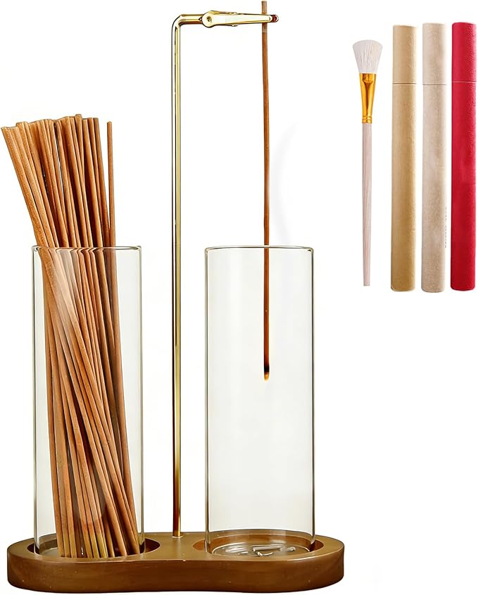 Glass Incense Holder with ash Catcher Upside Down Incense Sticks Burner Holder 2 in 1 Incense Sticks Holder for Meditation Yoga Spa Room Decor(Brown)