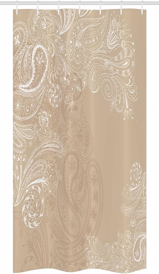 Ambesonne Beige Stall Shower Curtain, Hand Drawn Swirling Floral Motifs Antique Eastern Blossoms Indigenous Nostalgic Bohemian, Fabric Bathroom Decor Set with Hooks, 36" W x 72" L, Beige