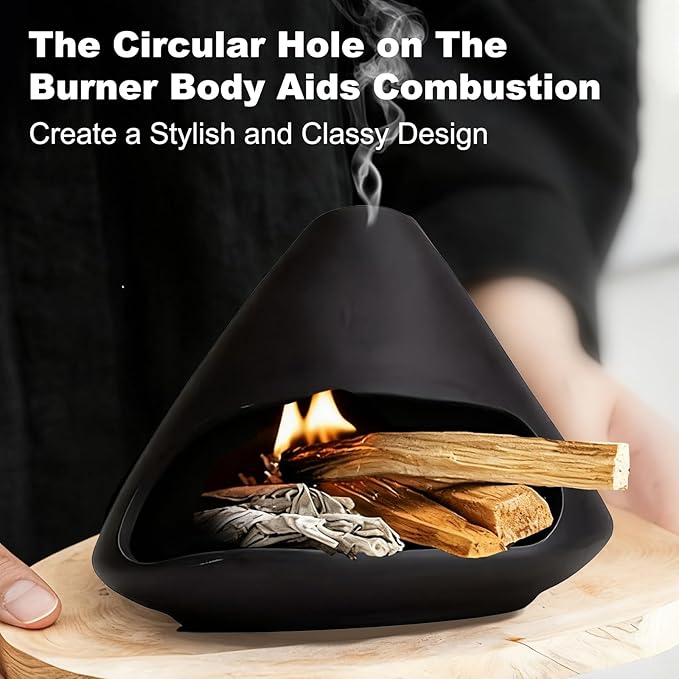 Palo Santo Holder & Mini Chiminea Ceramic Incense Burner for Sage, Cone Burning, Aromatic Home Decor & Incense Sticks with Ash Catcher, Ideal for Yoga & Meditation