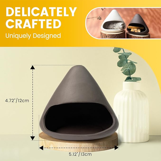 Handcrafted Palo Santo Burner Holder - Ceramic Incense Holder Burner- Palo Santo Chimney Smudge Bowl for Sage, Copal -Perfect Anxiety Relief Gift for Women, Zongzi Style, Black