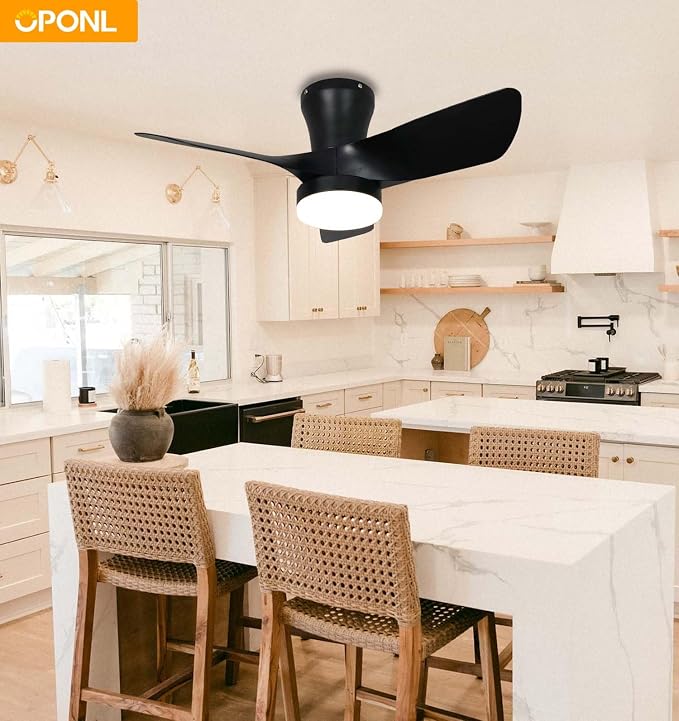 OPONL Ceiling Fan with Light, Ceiling fan with Light and Remote Control, Reversible, 6CCT, Dimmable, Noiseless, Ceiling Fan for Bedroom, Indoor/Outdoor Use, Black, 30 inch, Modern