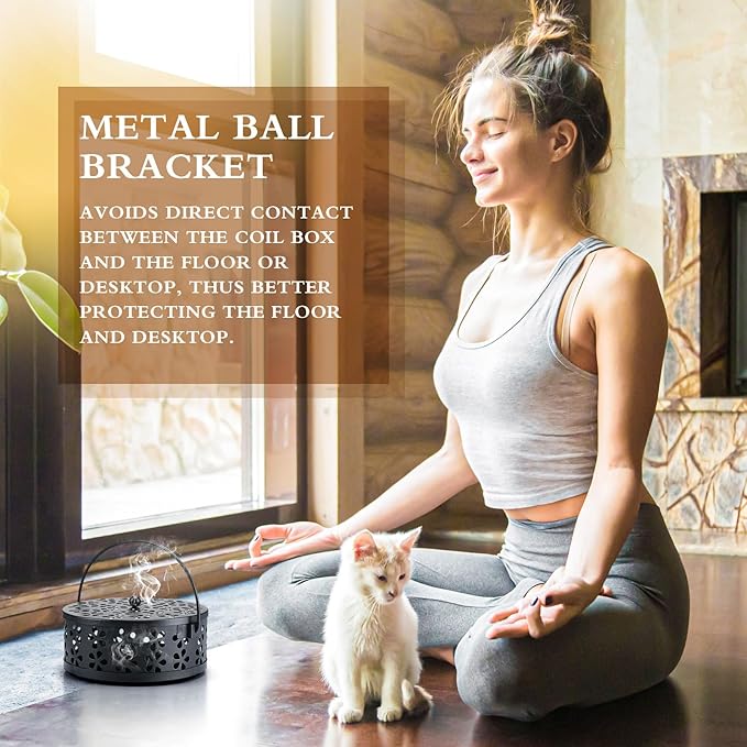 Lallisa 2 Pieces Mosquito Coil Holder Incense Coil Holder Retro Portable Round Metal Hanging Incense Burner Holders with Handle for Home Indoor Outdoor Camping Patio (Black)