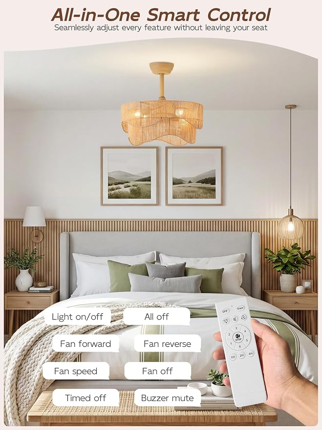 20" Gold Caged Fandelier Ceiling Fan with Light,Boho Ceiling Fans with Lights Remoete Control,6 Speed Timer For Bedroom，Living room，Nursery