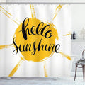 Ambesonne Hello Sunshine Shower Curtain, Vintage Composition with Words and Grunge Sun, Cloth Fabric Bathroom Decor Set with Hooks, 69" W x 70" L, Earth Yellow Grey