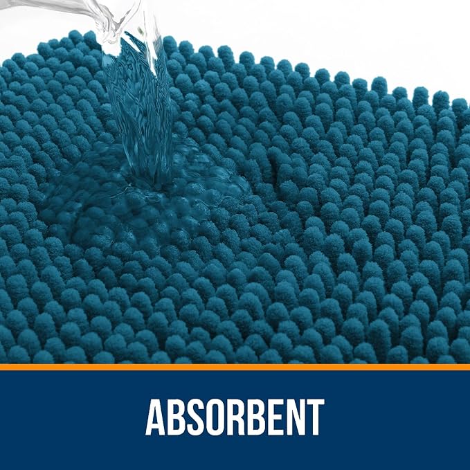 OLANLY Bathroom Rugs 35x24, Extra Soft Absorbent Chenille Bath Rugs, Rubber Backing Quick Dry, Machine Washable Bath Mats for Bathroom Floor, Tub and Shower, Home Decor Accessories, Peacock Blue