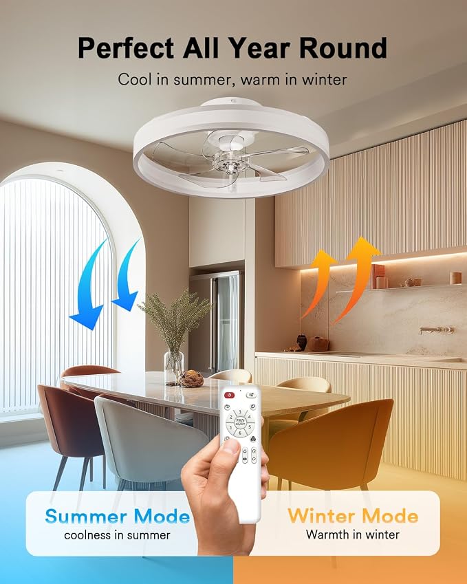 Lumary Smart WiFi Ceiling Fans with Lights, RGBAI Flush Mount Ceiling Fans with Lights and Remote, Dual Lighting Mode Modern LED Low Profile Ceiling Fan for Bedroom Works with Alexa Google, 20in White | 4500 lumens CCT light, RGBAI lighting, Alexa/Goog...