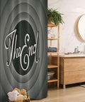 Ambesonne 1950s Stall Shower Curtain, Vintage Movie Ending Screen Hollywood Industry Film and Television, Fabric Bathroom Decor Set with Hooks, 36" W x 72" L, Grey Green
