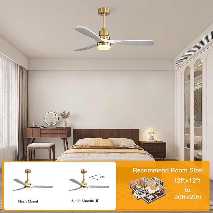 Sofucor Smart Ceiling Fan, 52" Low Profile Ceiling Fans with Lights and Remote, Compatible with Alexa/Google/App, 3-Color Light 6-Speed DC Motor Reversible Timer for Bedroom Living Room Patio Outdoor