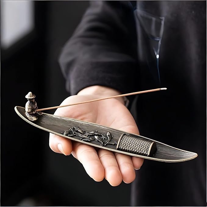 Incense Holder-Incense Burner-Home Ash Catcher Fisherman's Fishing Boat Incense Holder Home Decor (Zinc Alloy)