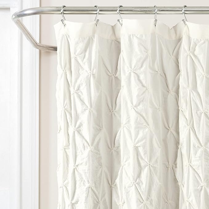 Lush Decor Ravello Pintuck Shower Curtain, 72" W x 72" L, Ivory - Luxe Pintuck Embellishment - Chic Textured Design - Traditional Glam & Farmhouse Bathroom Decor