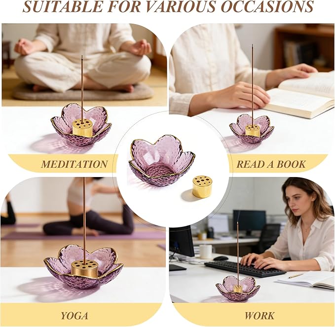 Incense Holder for Sticks and Backflow Incense Handmade Glass Cherry Blossom Incense Stick Holder with 9 Incenses Holes (Upgraded & Larger Cherry Blossom with Gilt-Edged)