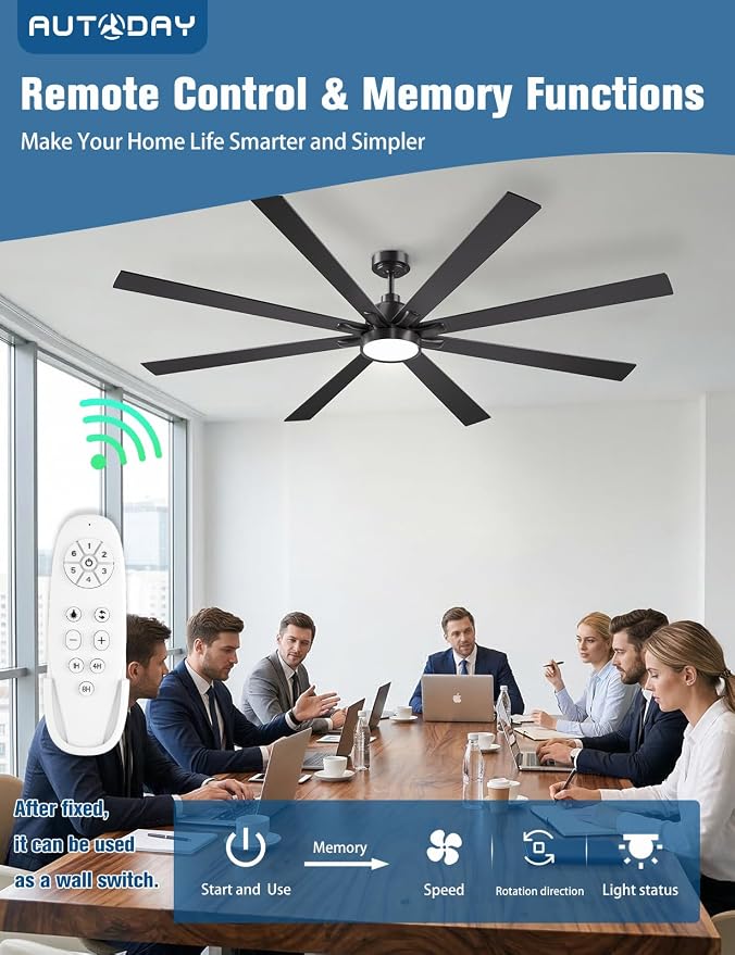 84 Inch Ceiling Fan with Light - Large Indoor/Outdoor Ceiling Fans with Lights and Remote, Large Air Volume, Quiet DC Motor, 3 CCT, Dimmable Walnut/Black Ceiling Fan for Living Room/Patios