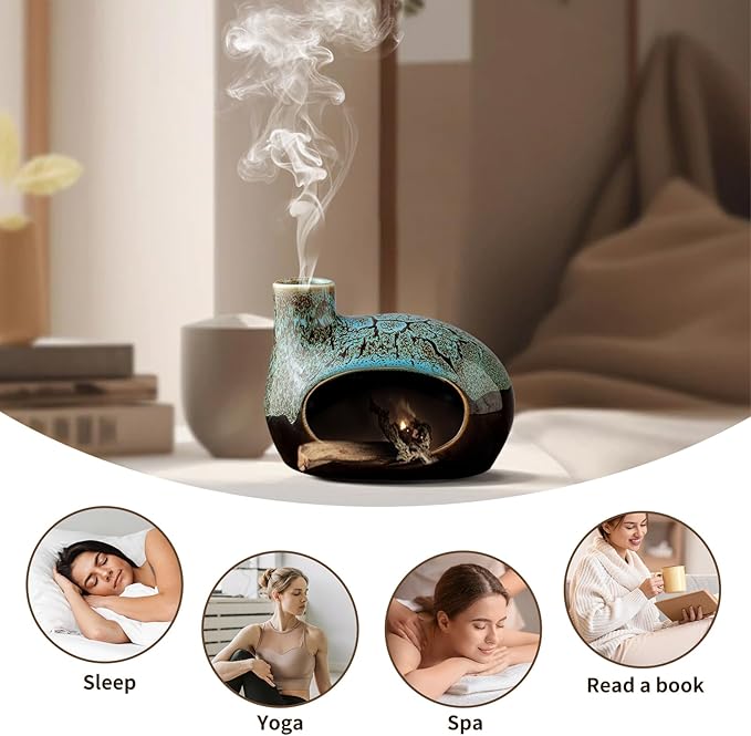 Handcrafted Ceramic Palo Santo Holder – Artistic Incense Burner for Meditation, Mindfulness and Zen Home Decor – Wabi-Sabi Style Cone Sculpture, Gift for Yoga, Relaxation & Aromatherapy (Viridis)