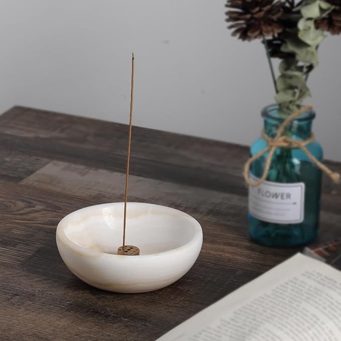 Koville Turkish Natural Marble Incense Holder, 5inch Incense Holders for Sticks, Sturdy Incense Burner Ash Catcher, Ideal for Meditation, Relaxing, Easy to Clean