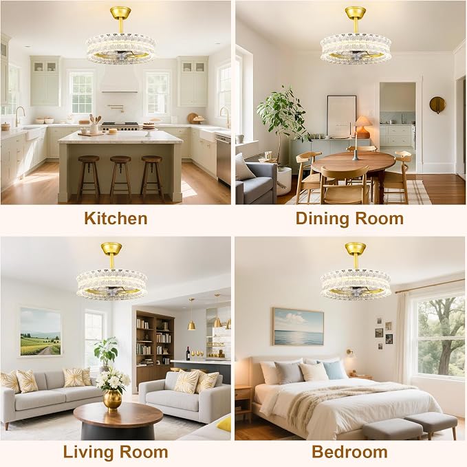 Depuley Crystal Ceiling Fans with Lights: 20" Gold Cagd Fan with Remote Control - Fandelier Fan Light for Girl's Bedroom Living Room Nursery