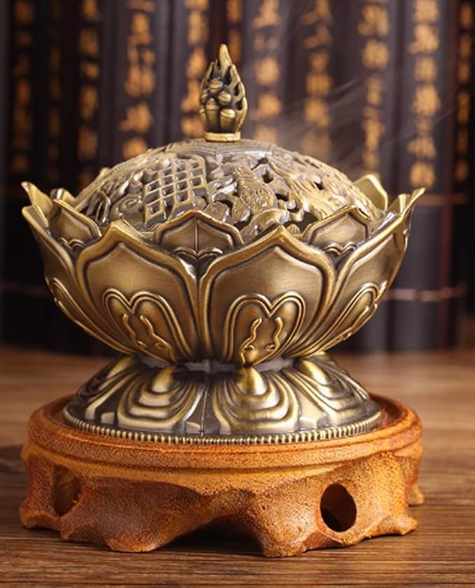 1 Pc Bronze Color Classic Lotus Incense Burner,Mini Lotus Cone Incenses Holder,Incense Burner Holder,Mini Vintage Lotus Flower Shaped Incense Holder,for Stick and Cone Incense