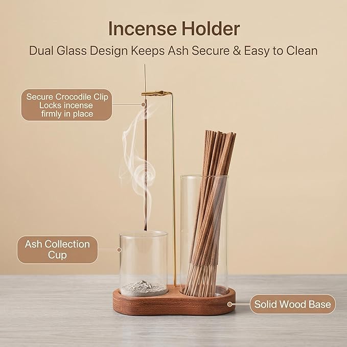 Incense Holder with 40 Pcs Palo Santo Incense Sticks - Incense Burner Holder with Glass Ash Catcher Relaxation, Purification, Meditation, Yoga Gift