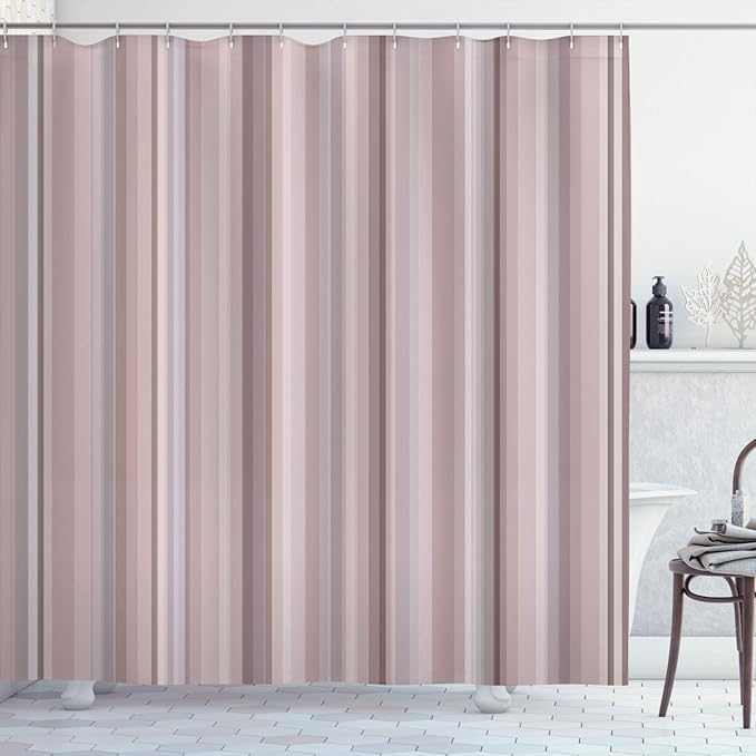 Ambesonne Stripes Shower Curtain, Abstract Ocean Inspired Palette Lines Geometrical Image Illustration, Cloth Fabric Bathroom Decor Set with Hooks, 75" Long, Pale Salmon
