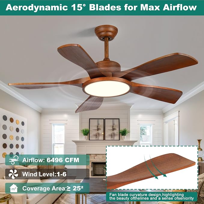 Wood Ceiling Fan with Lights and Remote Control 5 Solid Wooden Blades 42 Inch Modern Farmhouse Outdoor Ceiling Fan Light for Patios Living Room FCC Reversible DC Motor