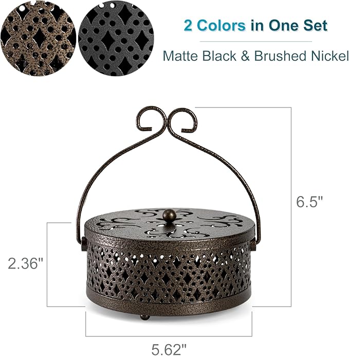 Kingrol 2 Pack Mosquito Coil Holders with Handles, Retro Portable Mosquito Incense Burners for Indoor Outdoor