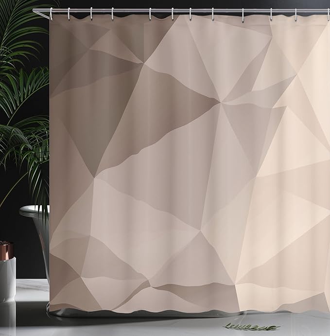 Ambesonne Geometric Shower Curtain, Polygonal Curved Looking Psychedelic Abstract Shady Digital Graphic Design, Cloth Fabric Bathroom Decor Set with Hooks, 69" W x 70" L, Cocoa Beige