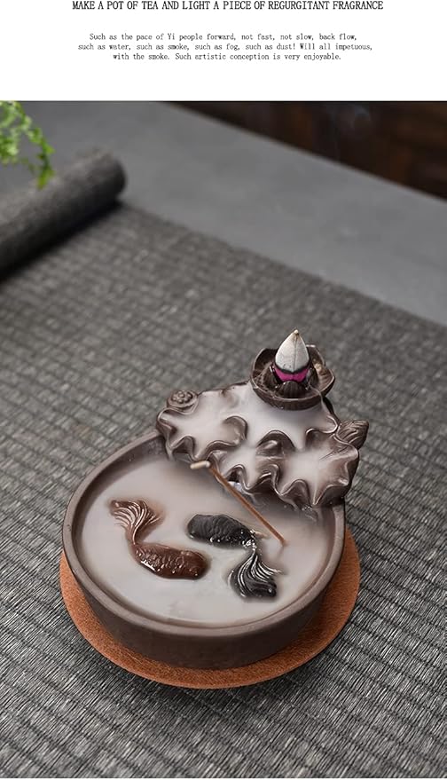 Two Fishes Incense Holders Ceramic Backflow Incense Burner Purple Clay Smoke Cone Sticks Holder (Fish)
