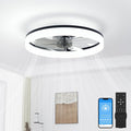 VOLISUN Low Profile Ceiling Fans with Lights and Remote, 20in Fandelier Ceiling Fan with Light, 3000K-6500K Dimmable Bladeless LED Fan Light, Black Flush Mount Ceiling Fans with Lights for Bedroom