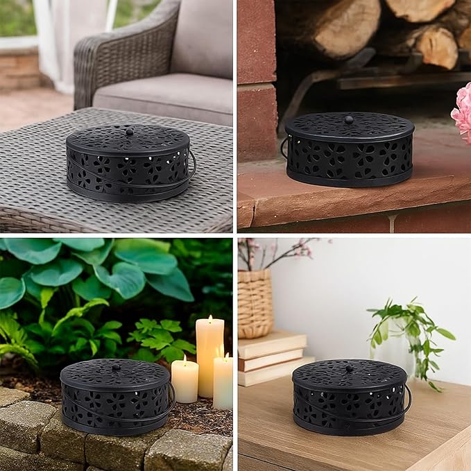 4Pcs Mosquito Coil Holder, Coil Incense Holder with Handle Round Heat-Resistant Mosquito Incense Burner for Indoor Outdoor Hanging Camping Patio (Black)