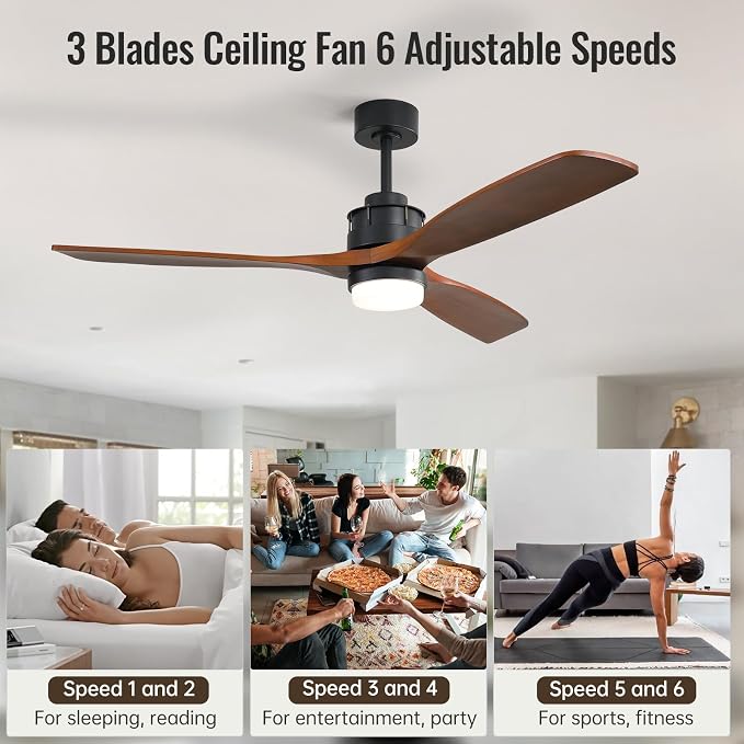 Sofucor 60 inch Ceiling Fan with Lights and Remote, Modern Large LED Wood Ceiling Fan for Indoor Living Room Bedroom Outdoor Patio Porch, Reversible DC Motor