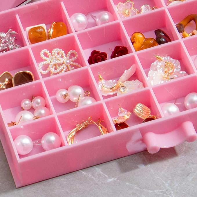 YUFONG Earring Storage Box Organizer, Acrylic Jewelry Storage Box Holder 5 Drawers Transparent Jewelry Display Stand with 120 Small Compartments Gift Boxes for Women Girls (Pink)
