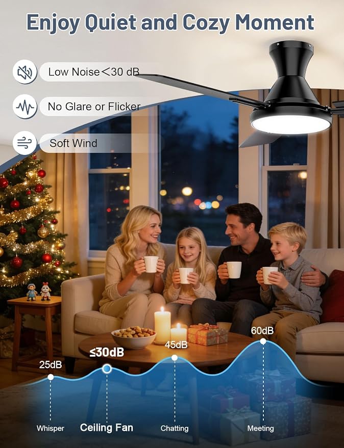 Ceiling Fan with Lights, 42” Ceiling Fan with Light and Remote/APP Control, 2700-6500K CCT Adjustable, Stepless Dimmable, Quiet Reversible Motor, Flush Mount LED Fans Light for Bedroom Living Room
