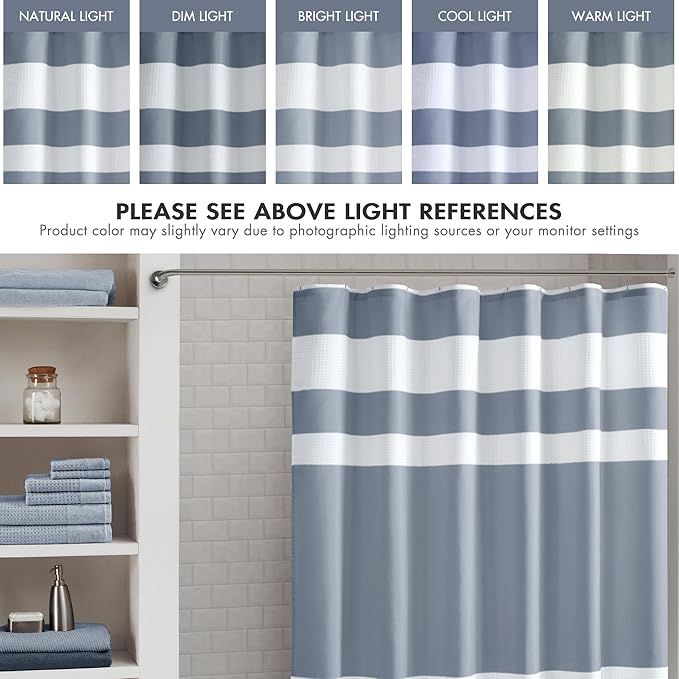 Madison Park Shower Curtain Spa Waffle Weave Long Shower Curtain for Bathroom 3M Scotchgard Moisture Management, Spa Quality Modern Shower Curtains for Bathroom, Long: 72x78 Indigo Blue