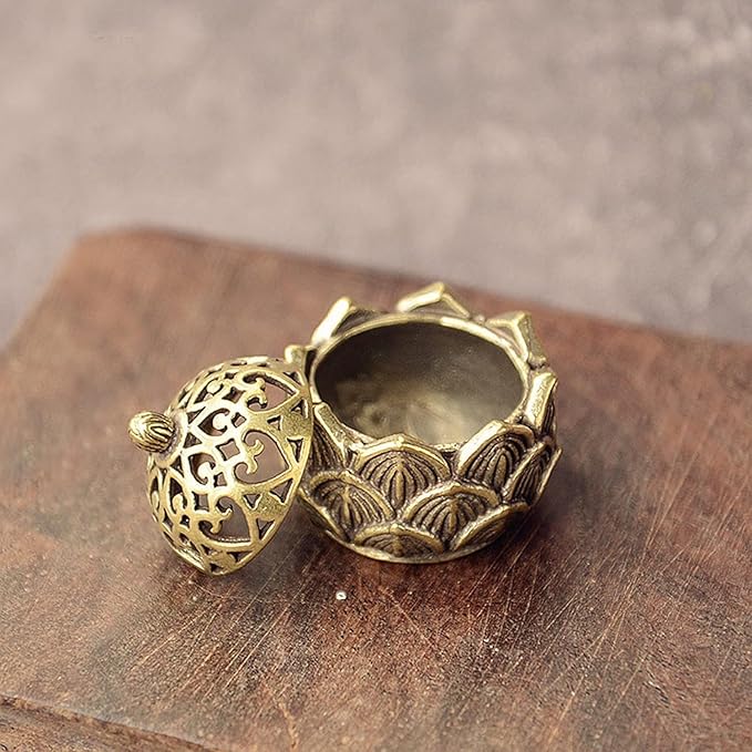 Gold Classic Incense Burner,Mini Lotus Cone Incenses Holder, 2.9 * 3cm Vintage Lotus Flower Shaped Incense Holder for Stick and Cone, Incense Holders