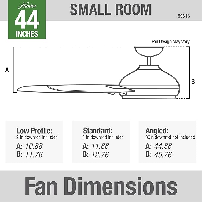 Hunter 44 inch Outdoor or Indoor Ceiling Fan No Light - Black Ceiling Fan without Light, For Patio, Porch, Garage, or Living Room, Standard Mount, 6 Blades, Wall Control - Kennicott 59613, Matte Black | No Light, Standard Mount, Wall Control, 6 Blades,...