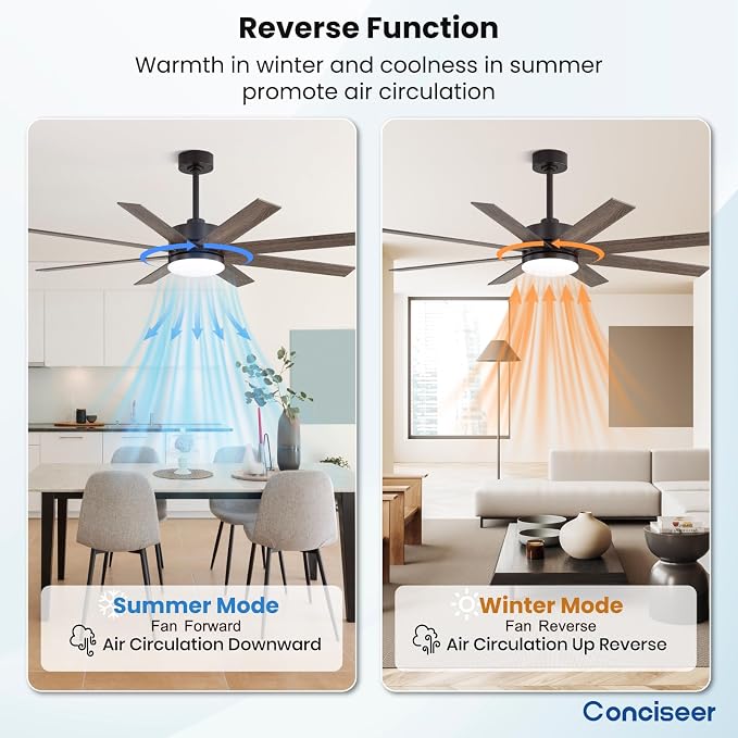 60 Inch Ceiling Fans with Lights and Remote, Dual Color 6 Blades, Bedroom Living Room Office Library Cafe Outdoor Industrial, 3CCT Dimmable, 6 Speed Reversible Quiet DC Motor, Brown/Wood Grain
