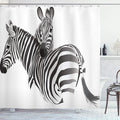 Ambesonne Zebra Shower Curtain, Exotic Animals Couple Savannah Theme Jungle Fauna Camouflage Digital Design Print, Cloth Fabric Bathroom Decor Set with Hooks, 69" W x 84" L, Grey White
